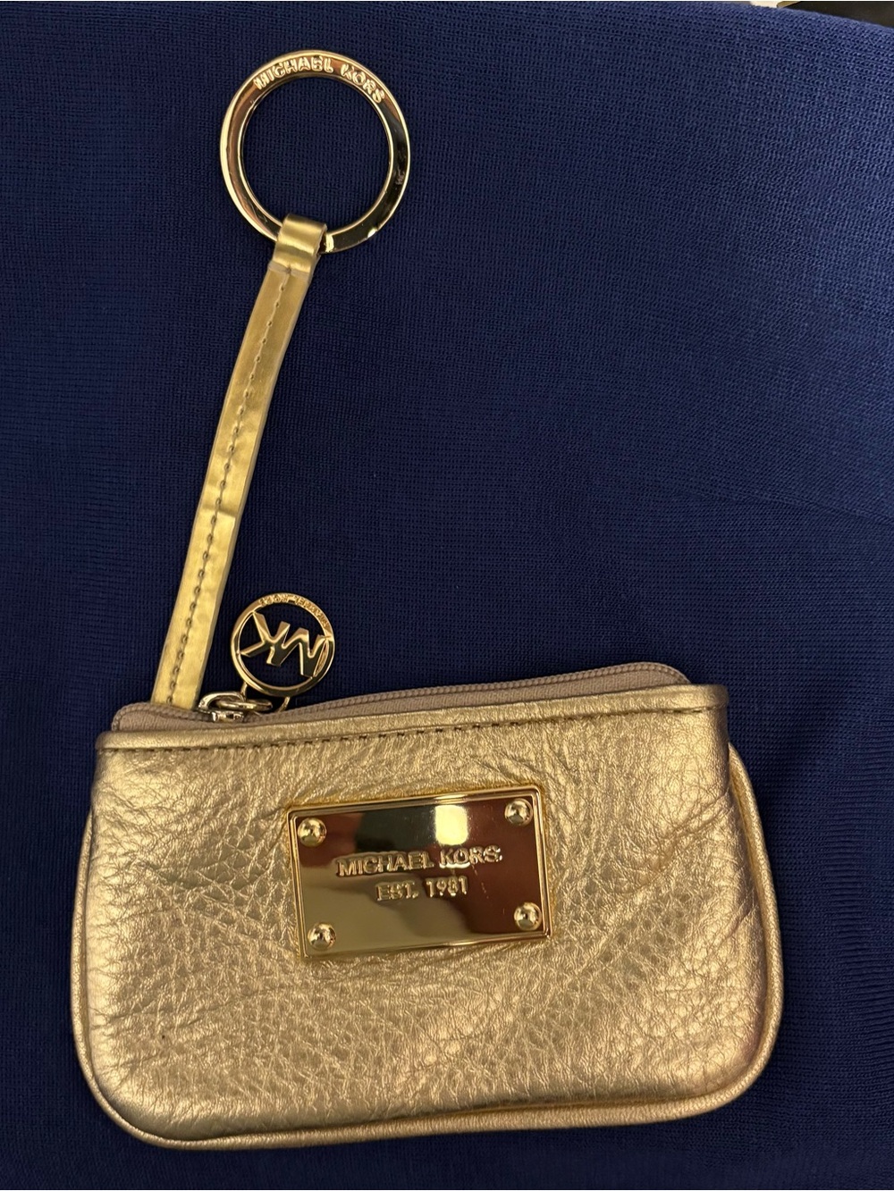 Michael Kors Gold Metallic Leather Wristlet Key Coin Pouch